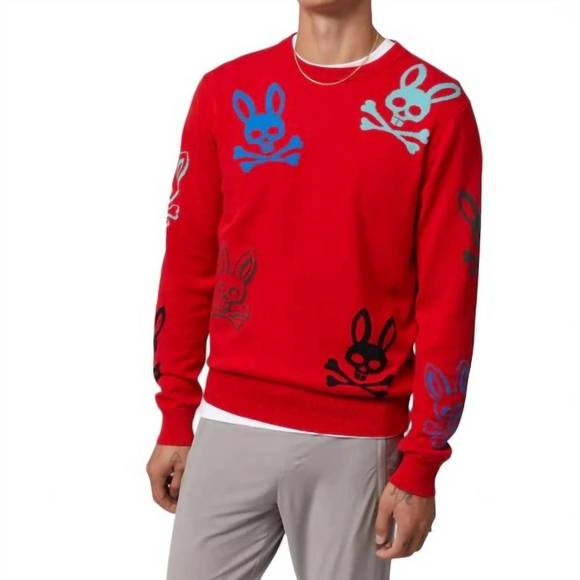 PSYCHO BUNNY Other - NEW PSYCHO BUNNY men's lacomb all over bunny sweater in red